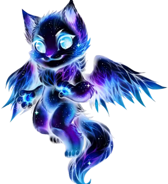 Galaxy Galaxycat Galaxywolf Flyingcat Cat Wolf Purple - Galaxy Cat With Wings (583x639), Png Download