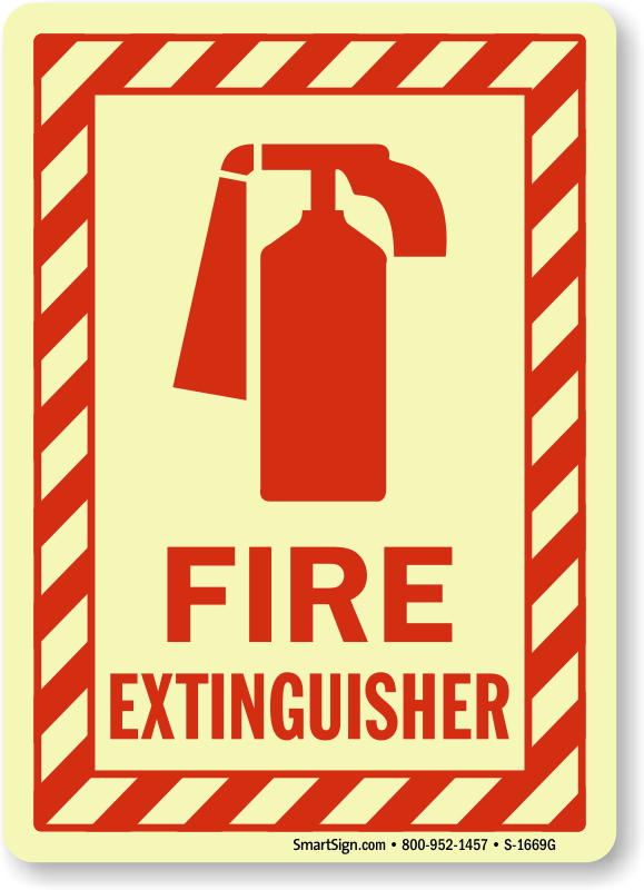 Glow In The Dark Fire Extinguisher Striped Border Sign - Fire Extinguisher Sign (579x800), Png Download