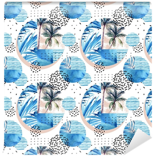 Watercolor Tropical Floral Geometric Shapes Seamless - Photograph (400x400), Png Download