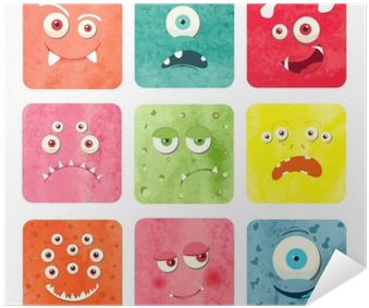 Watercolor Cartoon Monster Faces Set - Watercolor Painting (400x400), Png Download