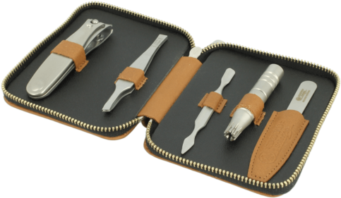 Dovo 5 Piece Manicure Set In Tan Leather Zip Case - Dovo Solingen Grooming Kit: Milano (5pc) (600x600), Png Download
