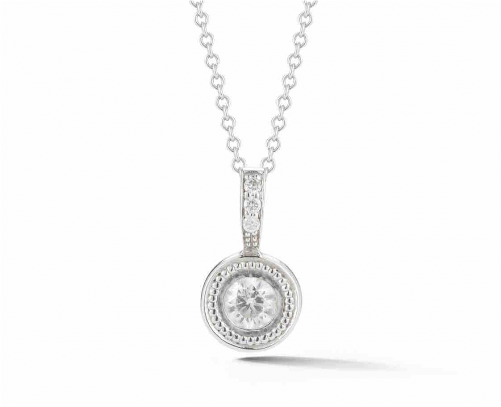 14k White Gold Round Diamond Milgrain Bezel Pendant - Locket (1000x1000), Png Download