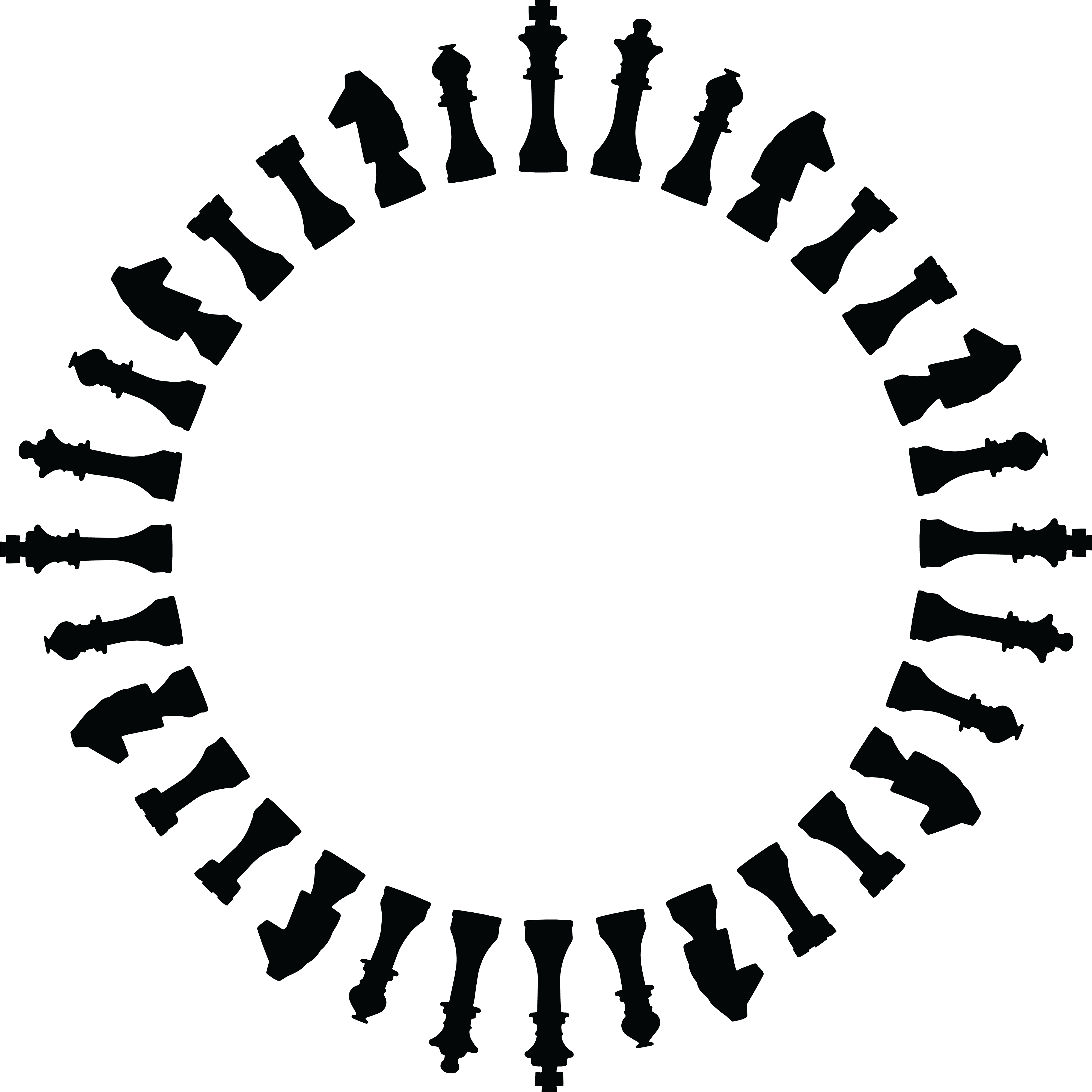 Free Clipart Of A Round Frame Of Chess Pieces In Black - Chess Pieces In A Circle (4000x4000), Png Download