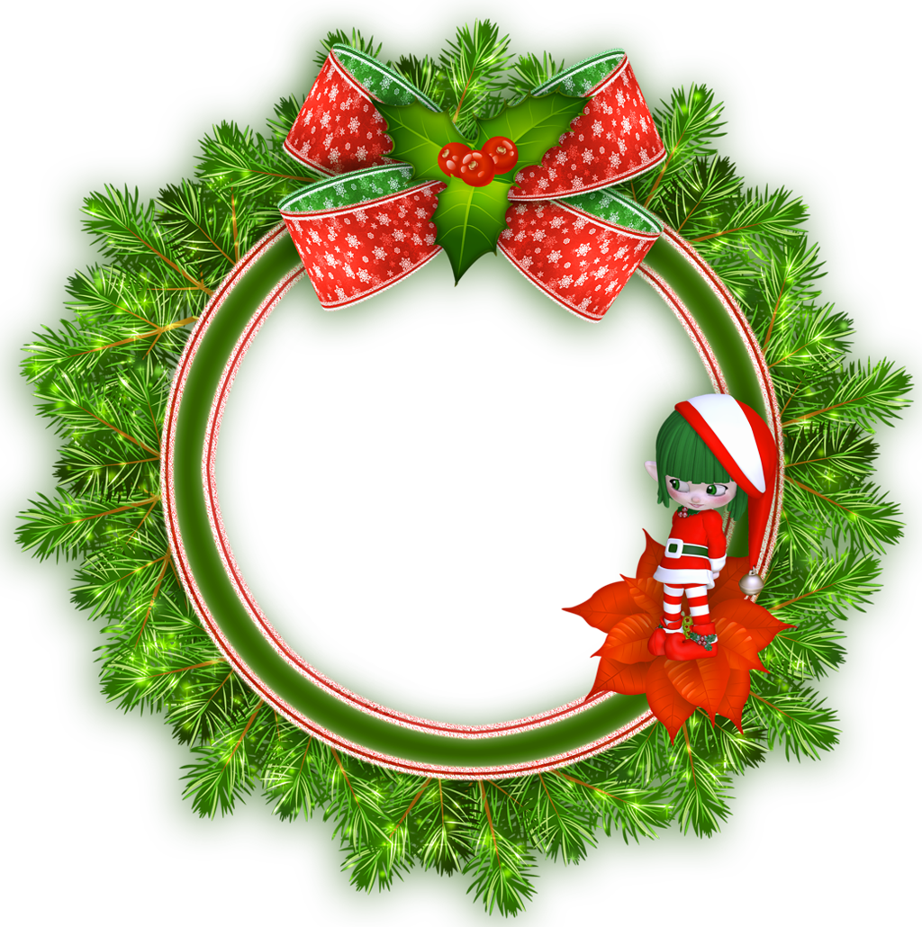 Elfen Clipart Frame - Christmas Round Png (1024x1030), Png Download