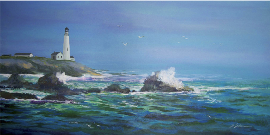 Lighthouse Lookout - Painting (1023x742), Png Download