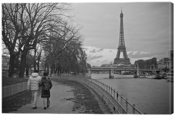 Couple Walking Along La Seine With Eiffel Tower In - Monochrome (400x400), Png Download