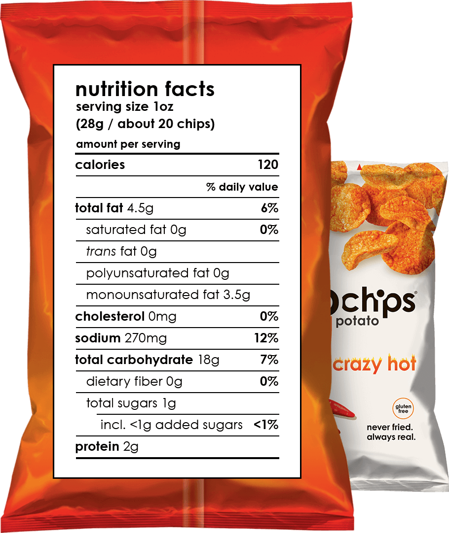 Nutritional Facts 1oz Bag Crazy Hot - Popchips Popped Chip Snack, Potato, Crazy Hot - 5 Oz (910x1082), Png Download