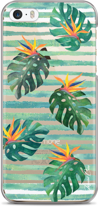Coque Iphone 5c Tropical Watercolor Design Striped - Mobile Phone Case (1230x900), Png Download