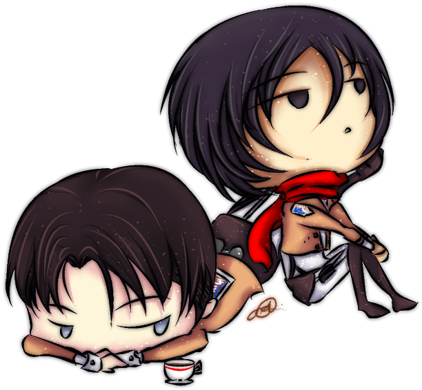 “ Tiny Mikasa And Levi With A Transparent Background - Cartoon (714x627), Png Download