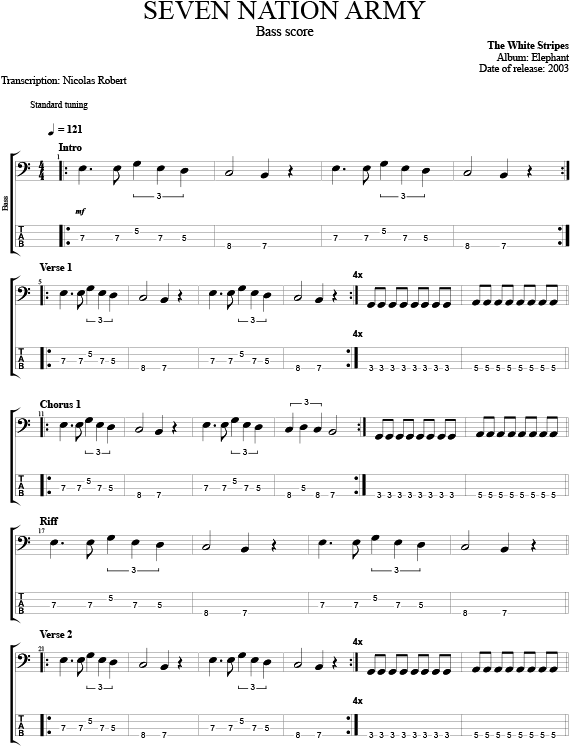 The White Stripes - Seven Nation Army On Stand Up Bass (600x764), Png Download
