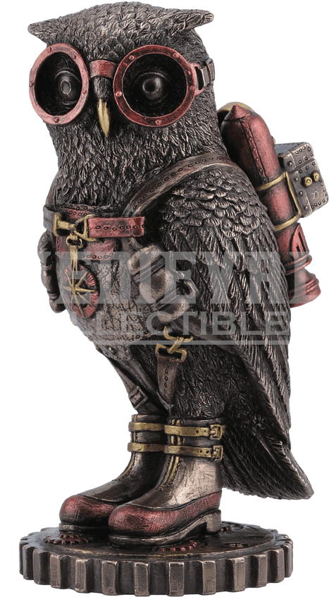 Steampunk Owl With Goggles And Jetpack Statue - Owl Sculpture (850x850), Png Download