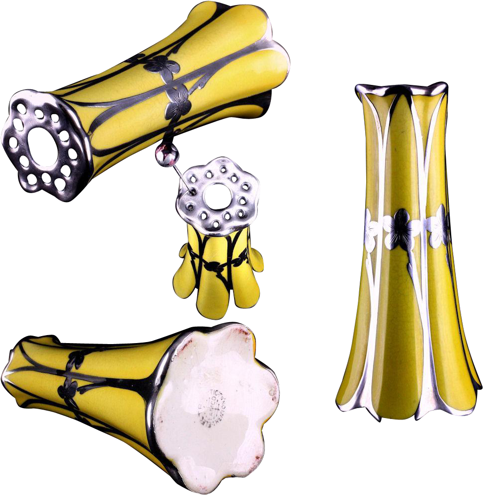 Antique Lemon Yellow Porcelain Silver Overlay Hatpin - Cartoon (996x996), Png Download