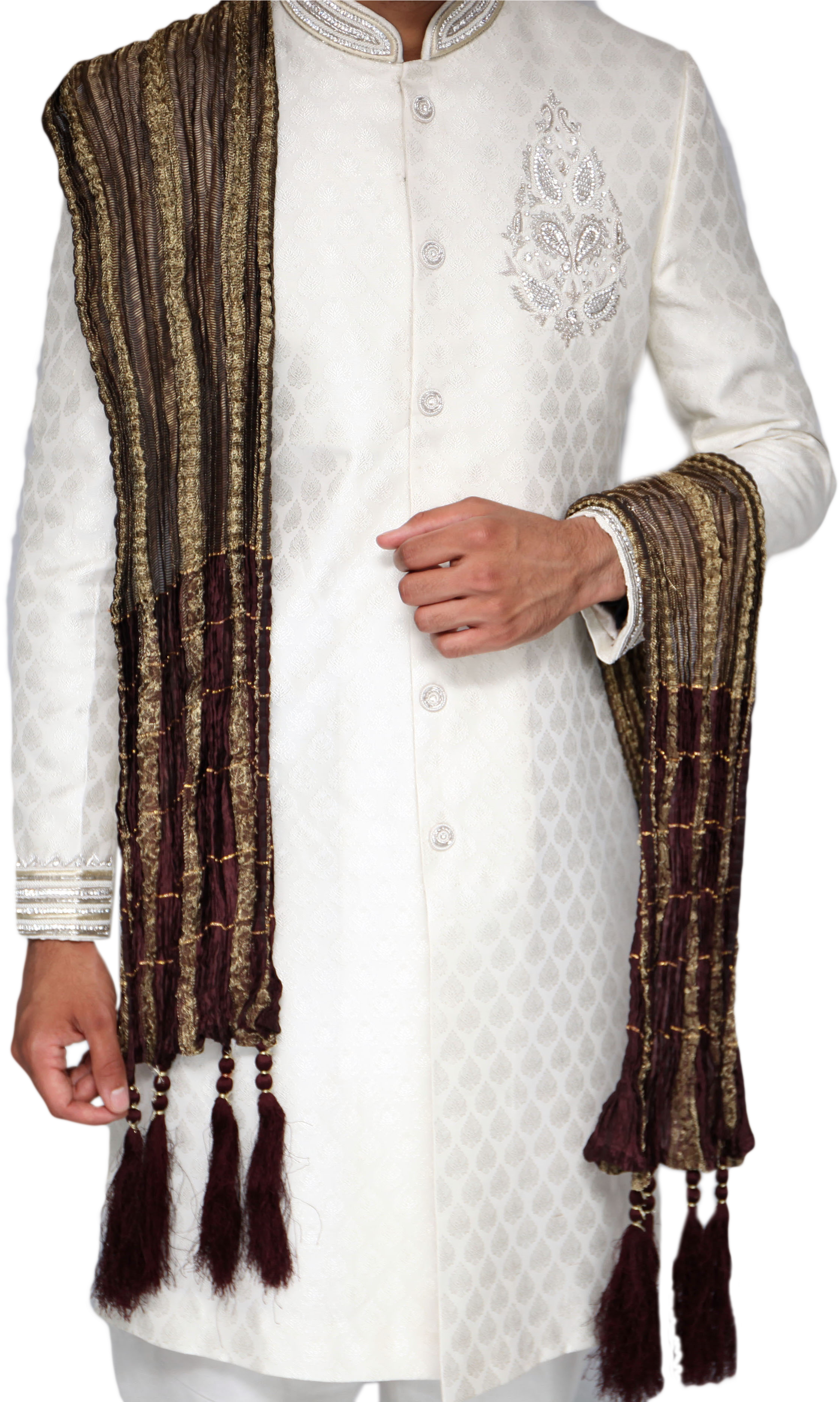 Image Is Loading Brown And Bronze Stripe Sherwani Scarf - Formal Wear (2892x3744), Png Download