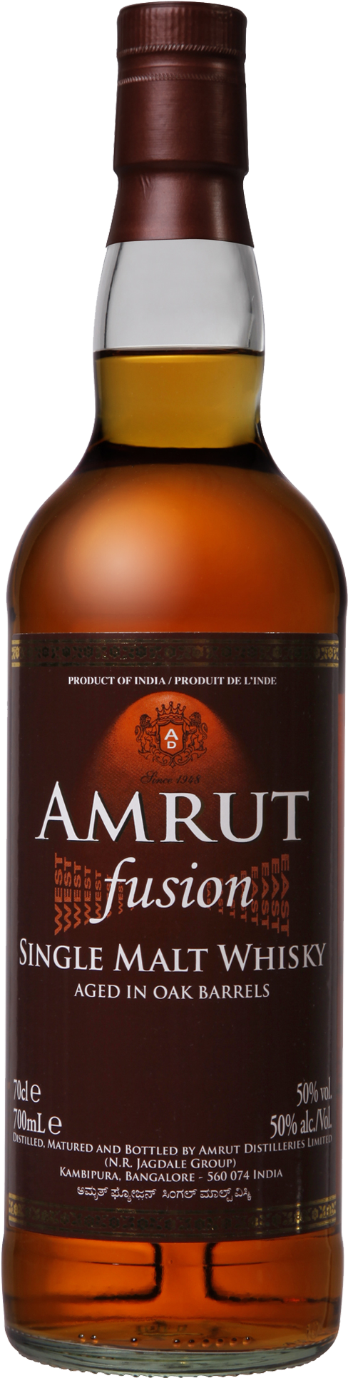 Amrut Fusion Indian Whisky 700ml - Amrut Single Malt Whiskey Fusion (1600x2000), Png Download