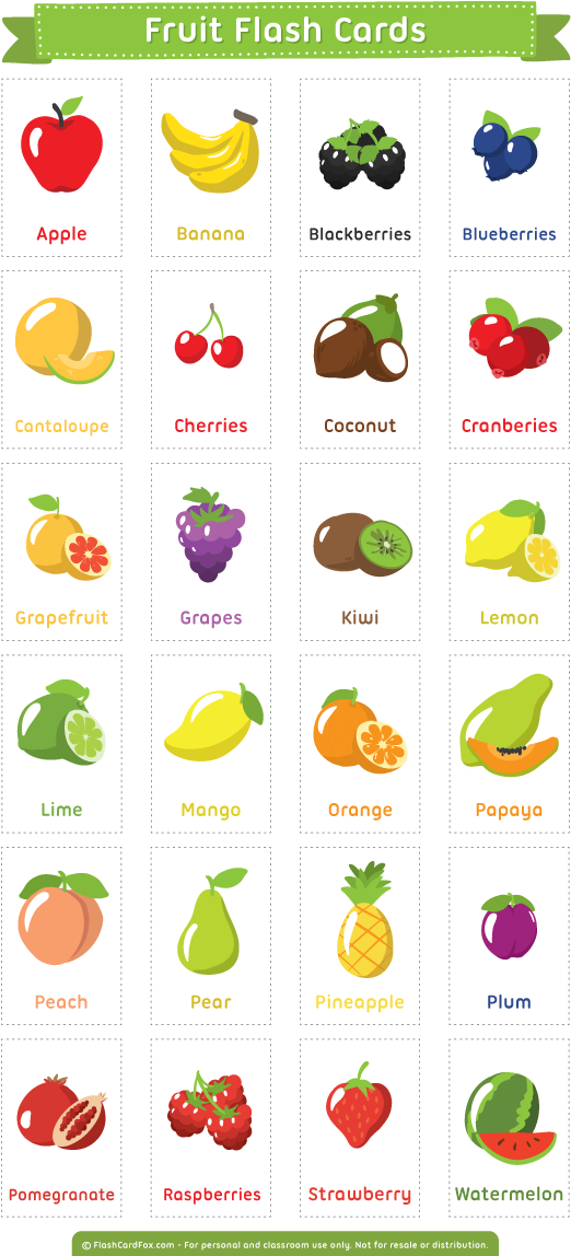 Fruit & Vegetable Flash Cards Busy Little Bugs - Fruits Chart For Preschool (600x1161), Png Download