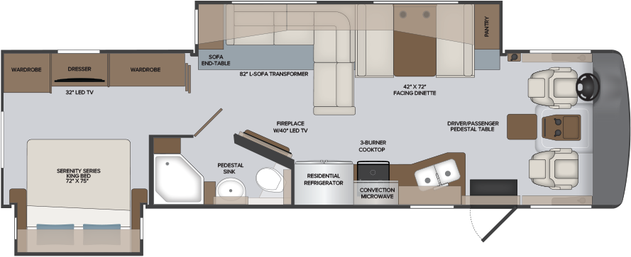 Floorplan 33c - Fleetwood Bounder 35k Floor Plan (1000x419), Png Download