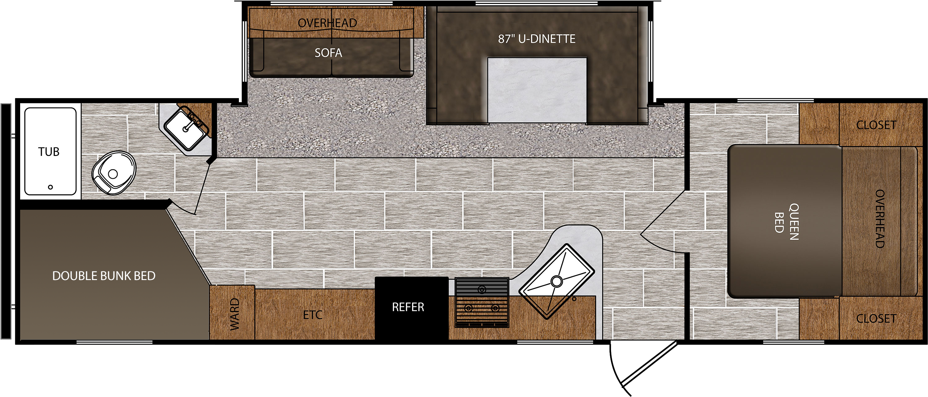 Forest River Acadia 29st Bunkhouse Floorplan - Floor Plan (3000x1291), Png Download