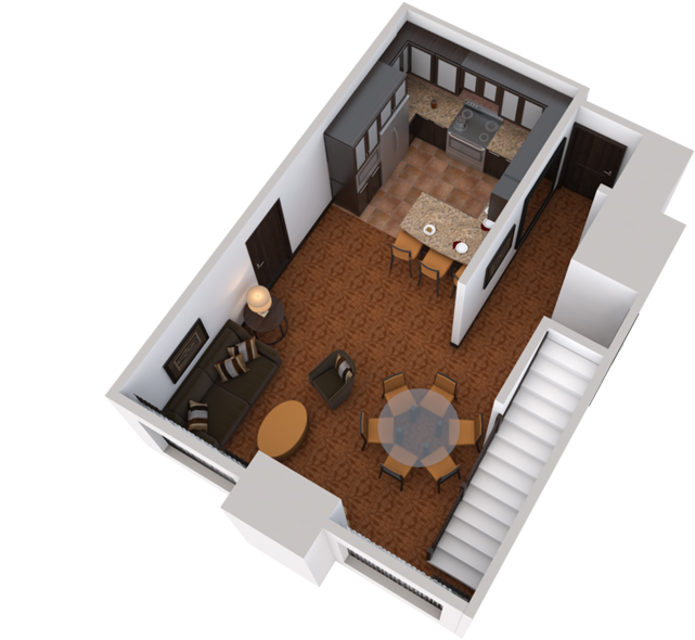 Layout Of One-bedroom Two Story Suite - Floor Plan (836x645), Png Download