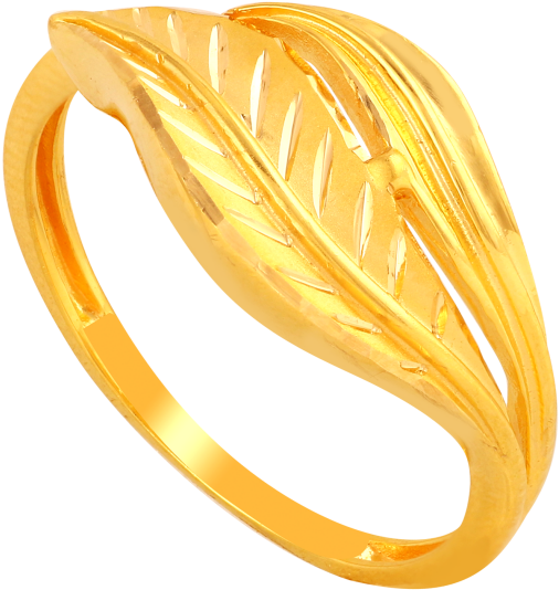 Exquisitely Etched Leaf Gold Ring - Without Stone Gold Ring (800x600), Png Download