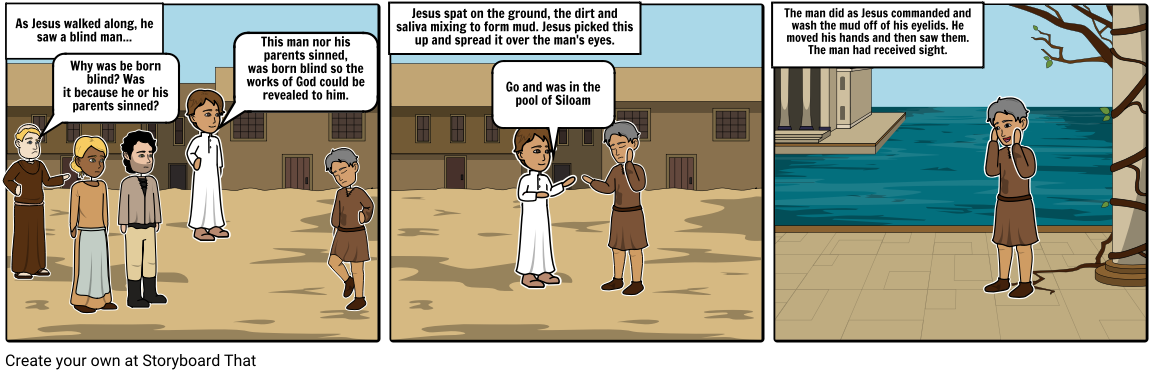 Jesus Gives A Man Sight - Comics (1164x385), Png Download