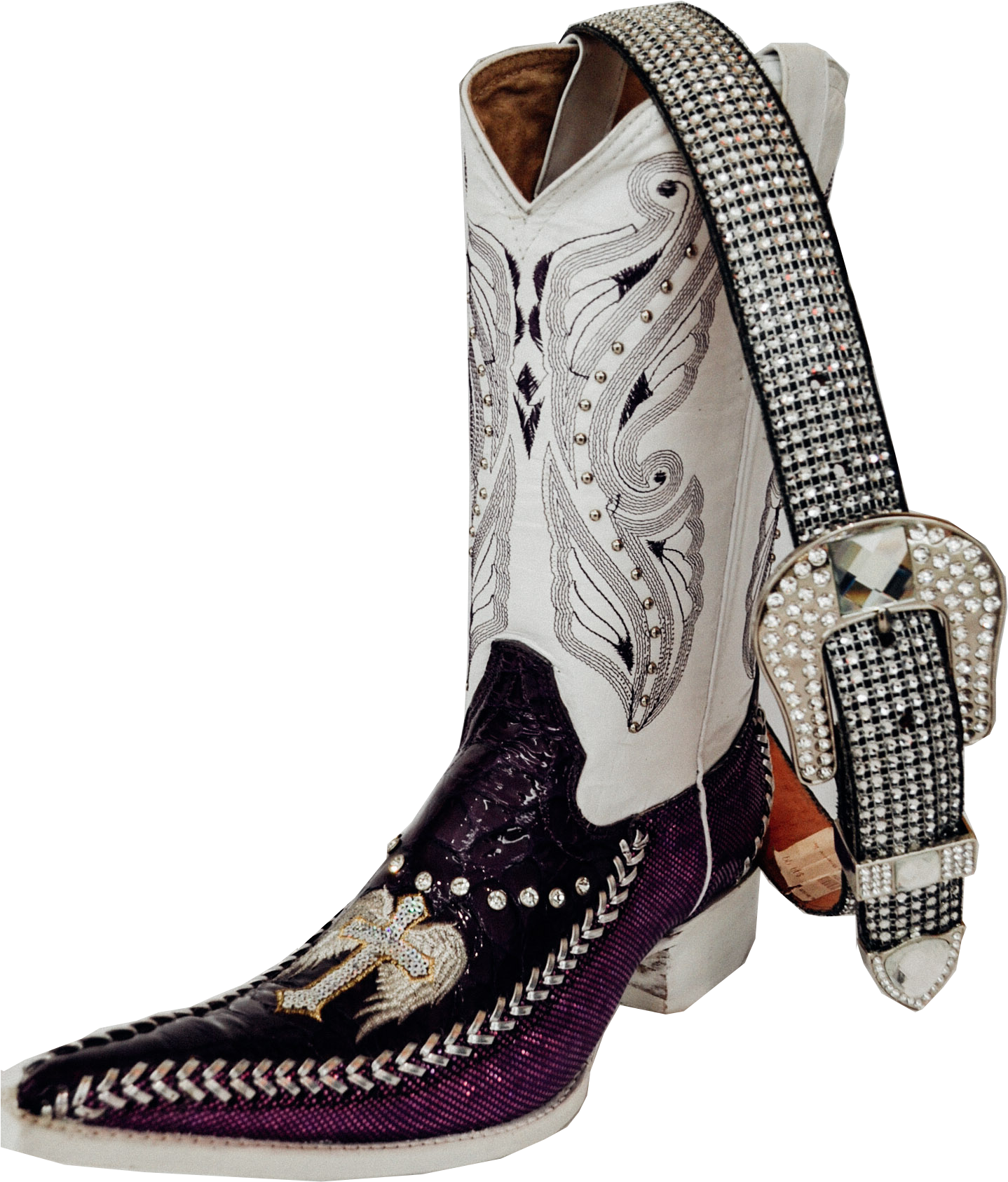 Stitched White On Purple - White Mexican Boots (1447x1854), Png Download