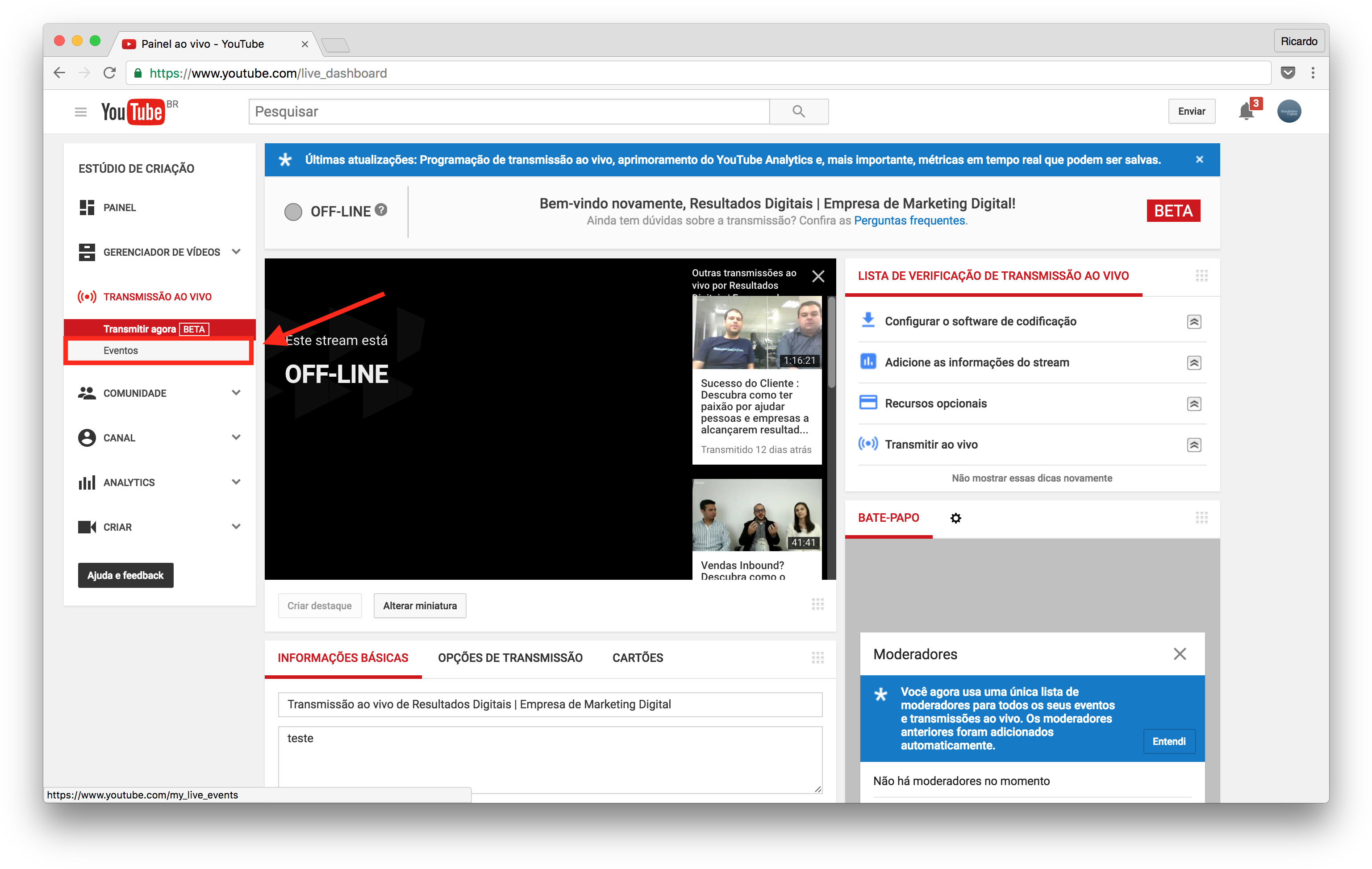 Go To “new Live Event” - Transmissão Ao Vivo Youtube (3104x1970), Png Download
