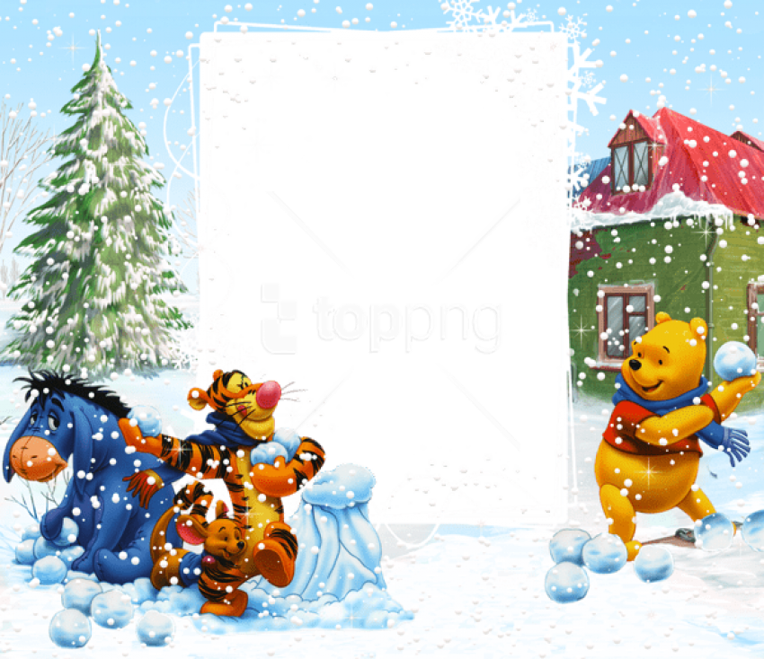 Free Png Winnie The Pooh Winter Png Kids Frame Background - Christmas Png Photo Frame Disney (850x734), Png Download