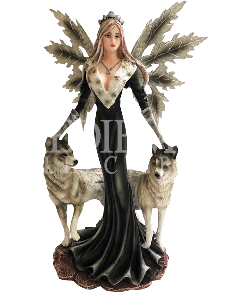 Winter Night Fairy With Wolves Statue - Fairy (591x591), Png Download