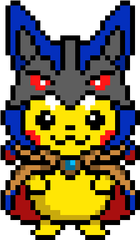 Pikachu In A Lucario Cloak - Lucario Pokemon Pixel Art (580x580), Png Download