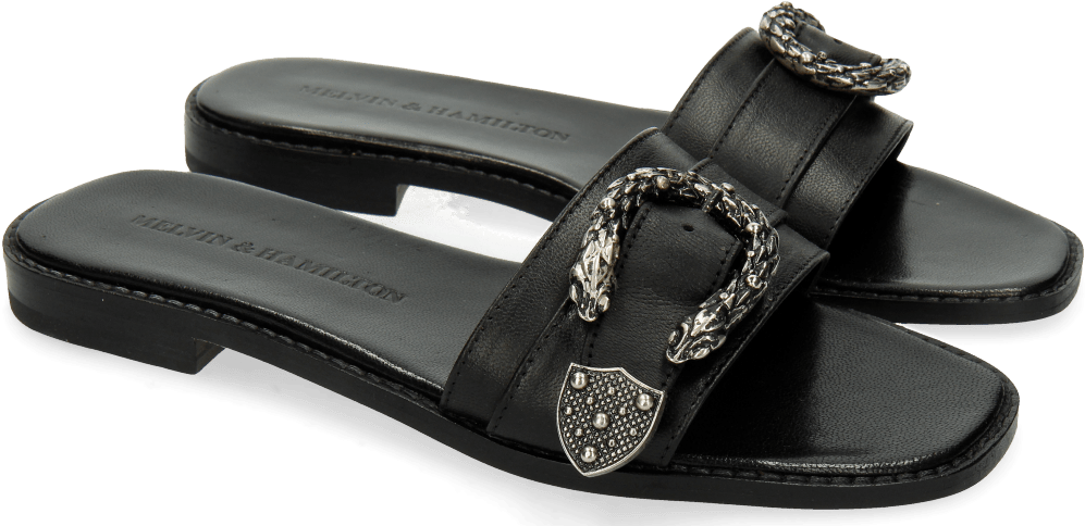 Mules Elodie 8 Vienna Black Big Buckle - Flip-flops (1024x1024), Png Download