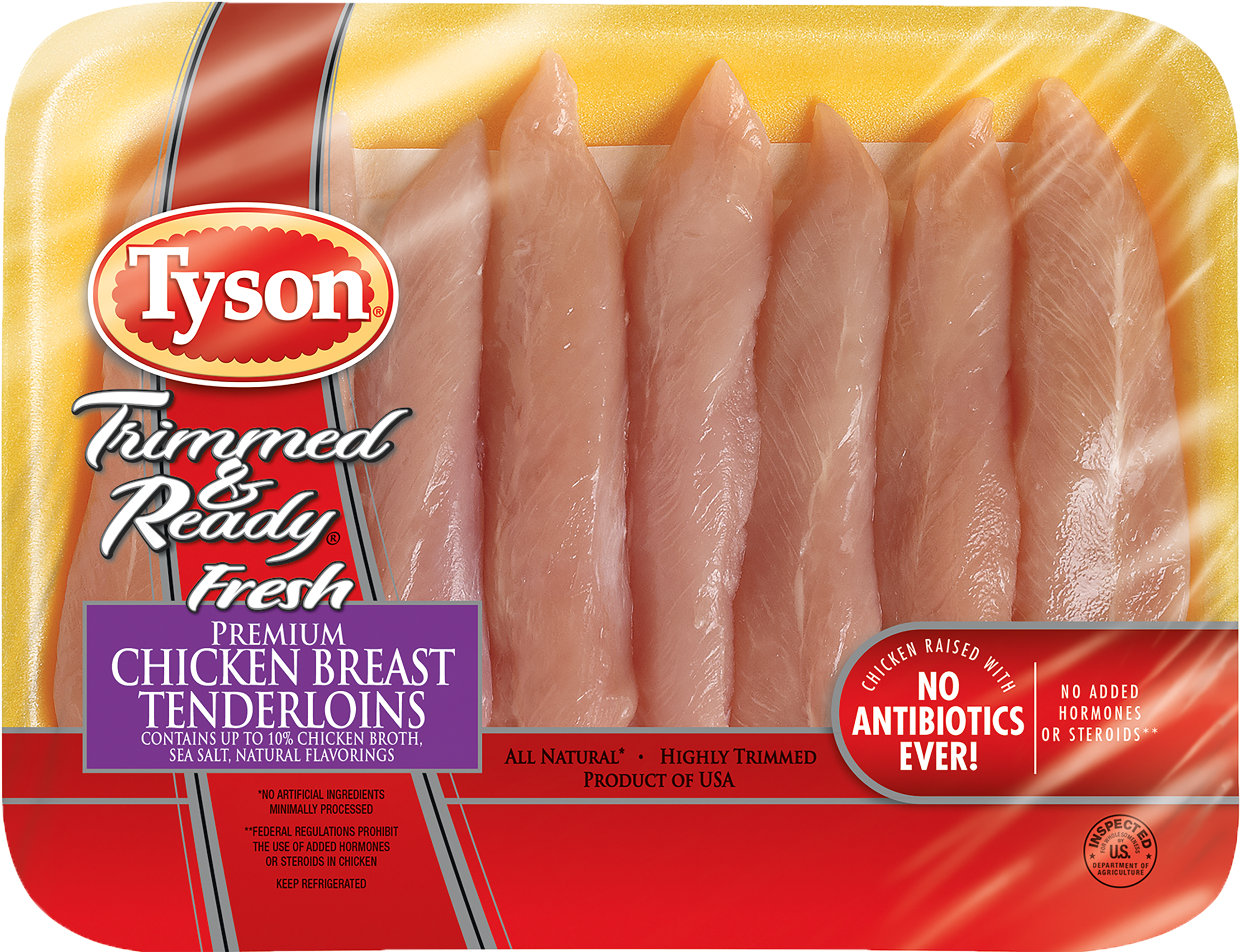 Tyson® Trimmed & Ready Fresh Premium Chicken Breast - 1 Lb Chicken Breast Tenderloins (2400x2400), Png Download