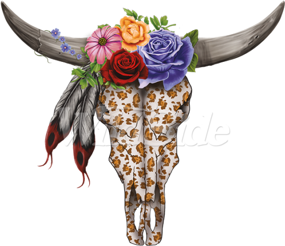600 X 600 17 - Bull Skull And Flower (600x600), Png Download