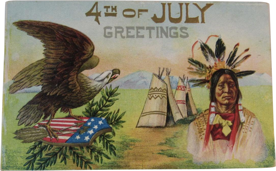 1910 4th Of July Greetings Postcard Embossed Indian - Native American 4th Of July (1087x1087), Png Download