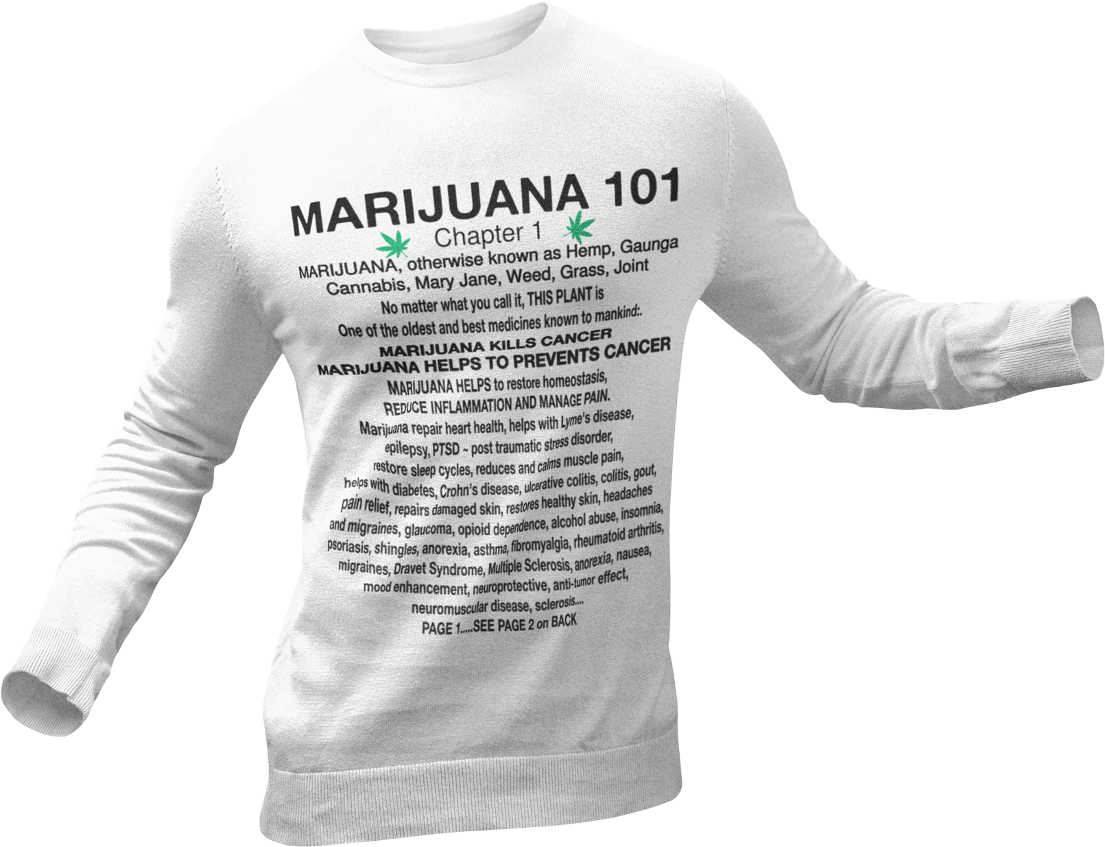 M101 5 Marijuana 101 Weed Cannabis Grass - Long-sleeved T-shirt (1920x1440), Png Download