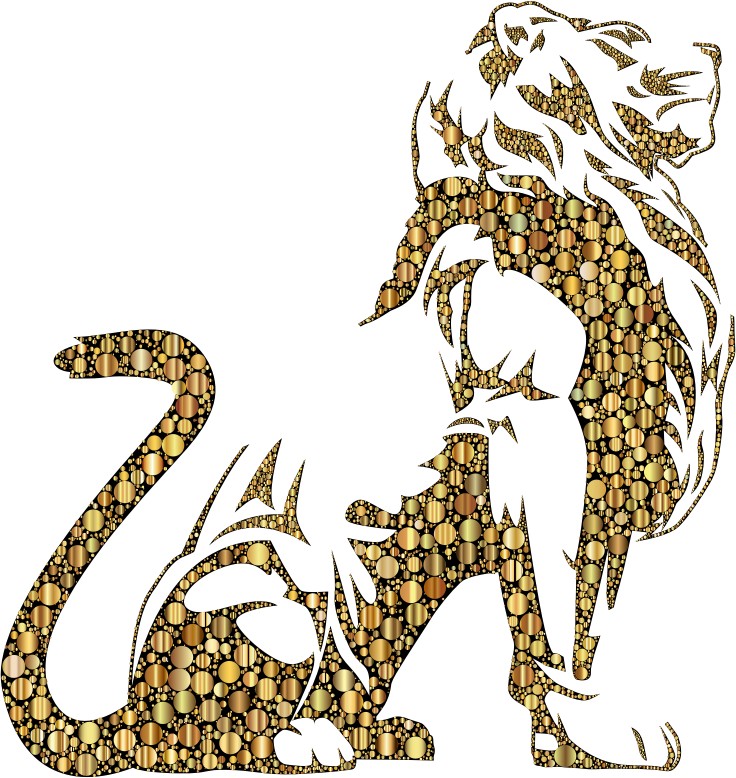 Stylistic Lion Silhouette Circles Gold - Clip Art (736x778), Png Download