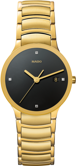 Centrix Jubile Black Diamond Dial Gold Plated Stainless - Rado Men's Gold Watch (600x600), Png Download