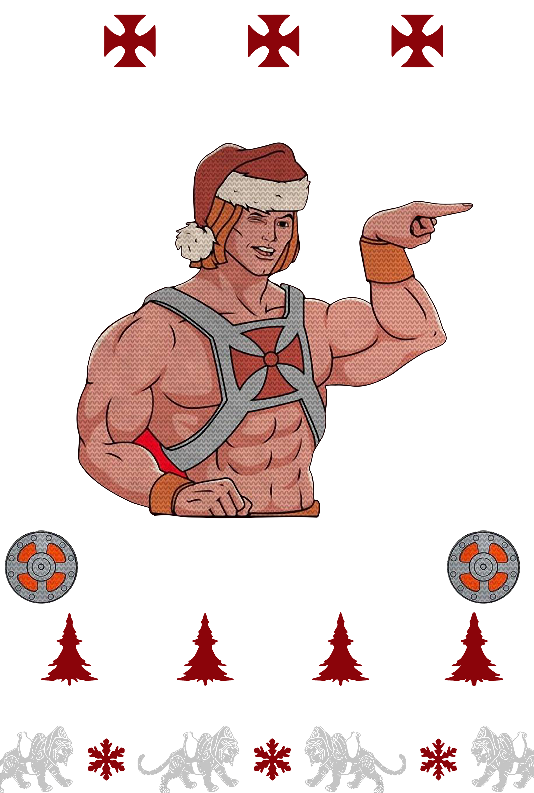 He Man This Way To The Christmas Party Ugly Shirt, - Cartoon (2400x3200), Png Download