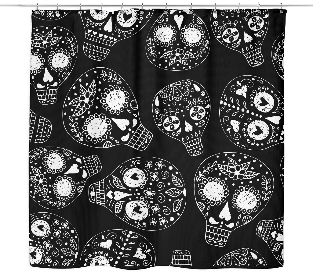 Freehand Sugar Skull Shower Curtain - Floral Design (1024x1024), Png Download
