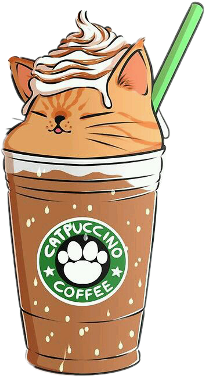 #coffee #capuccino #cat #emoji #remixit - Cute Food Kawaii Backgrounds (1024x1464), Png Download
