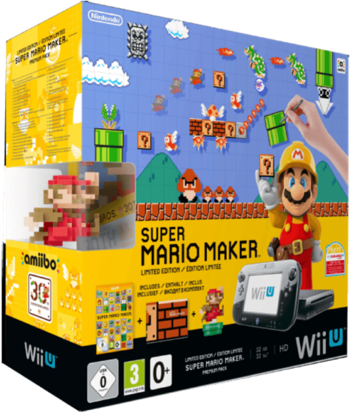 Nintendo Wii U Premium Pack Schwarz Super Mario Maker - Console Wii U Super Mario Maker (800x598), Png Download