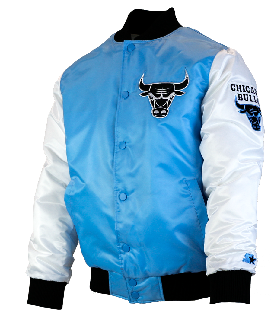 Chicago Bulls Starter Jackets "tobacco Road" - Baby Blue Chicago Bulls Jacket (1084x1080), Png Download