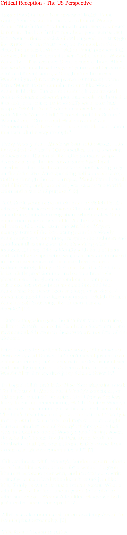 The Us Perspective -roger Ebert In His 4 Star Review - Woody Allen (493x2075), Png Download