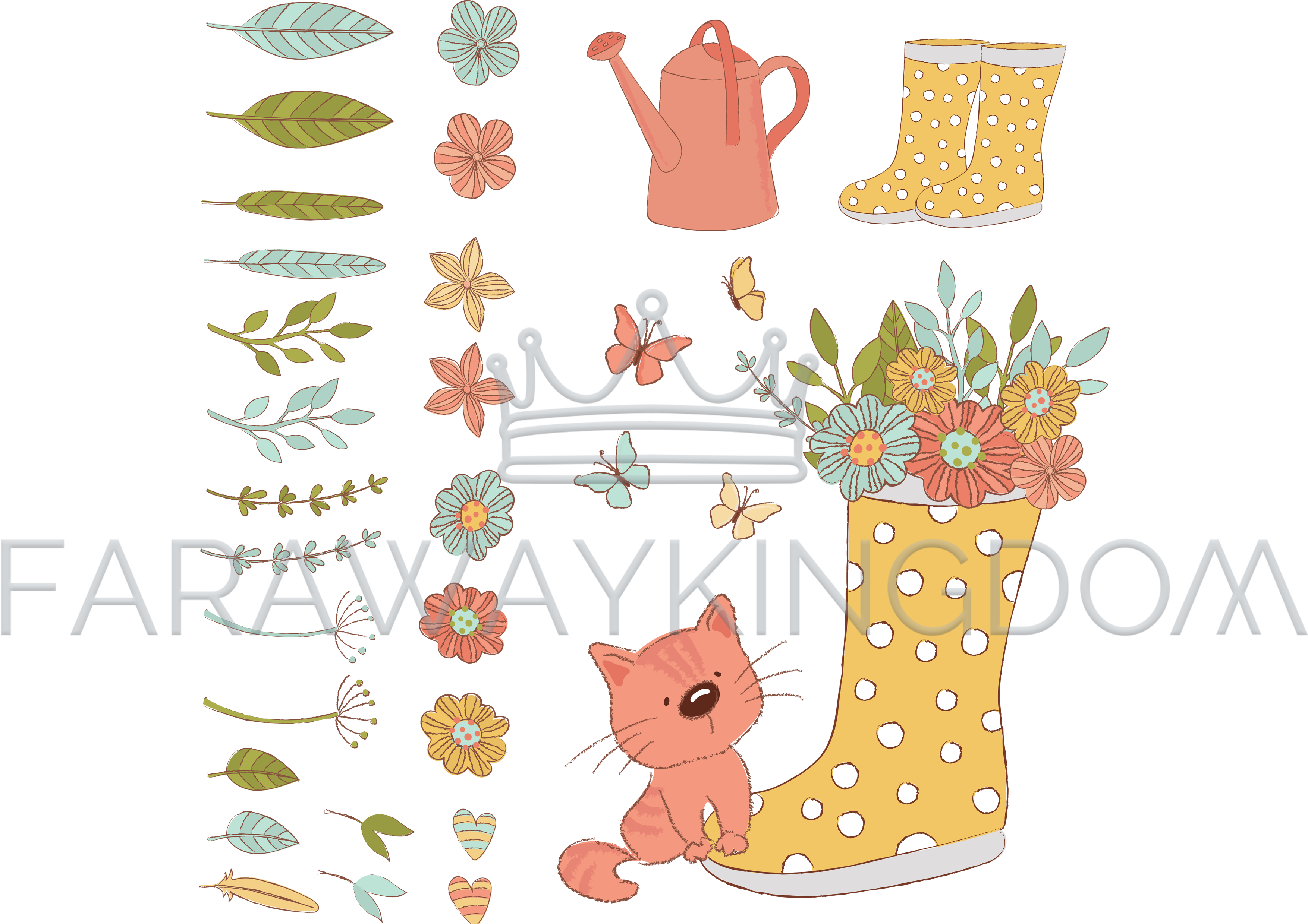 Gardener Cat Spring Care Accessories Vector Illustration - Cartoon (3508x2480), Png Download