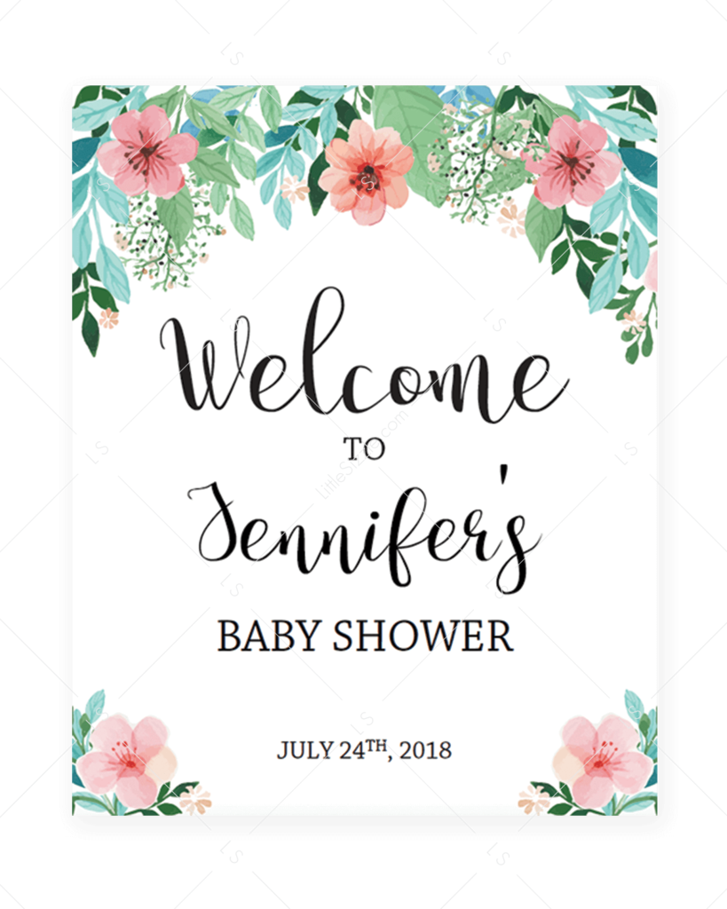 Floral Shower Welcome Sign Printable By Littlesizzle - Printable Baby Prediction Cards (819x1024), Png Download