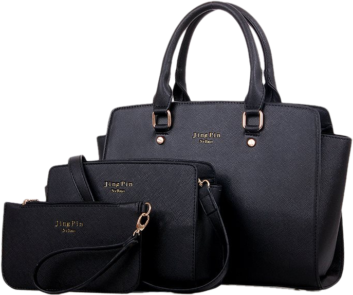 Black Colored Pu Leather 3 Pieces Ladies Handbags For - Ladies 3 Piece Handbags (790x794), Png Download