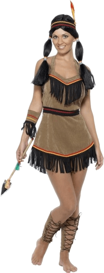 Adult Indian Woman Costume - Cowboy And Indian Fancy Dress (600x951), Png Download
