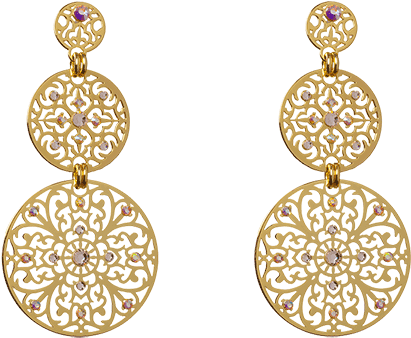 Shiyaya Earring Stud Double Round Gold, Gold Quartz, - Earrings (600x600), Png Download