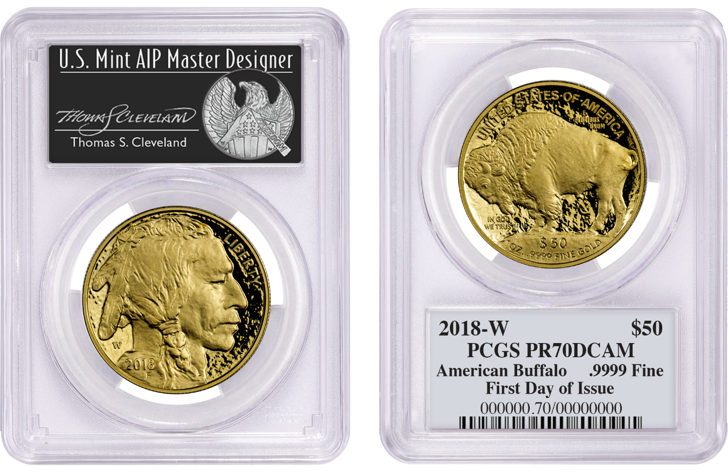 2018-w 1 Oz Gold Buffalo Proof $50 Pcgs Pr70 First - Quarter (1600x999), Png Download