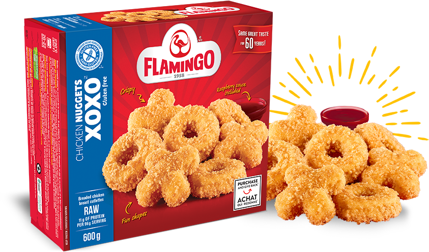 Gluten Free Chicken Nuggets Xoxo - Flamingo Chicken Wings (860x495), Png Download