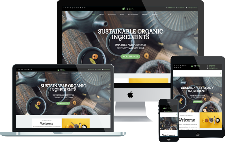 Et Tea Free Responsive Tea Company Website Template - Wordpress Theme Mockup (1000x750), Png Download